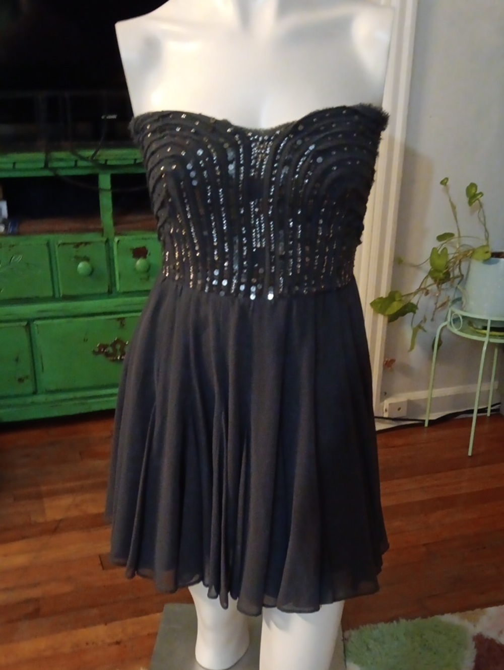 Calvin Klein Gray Sequined Strapless Mini Dress